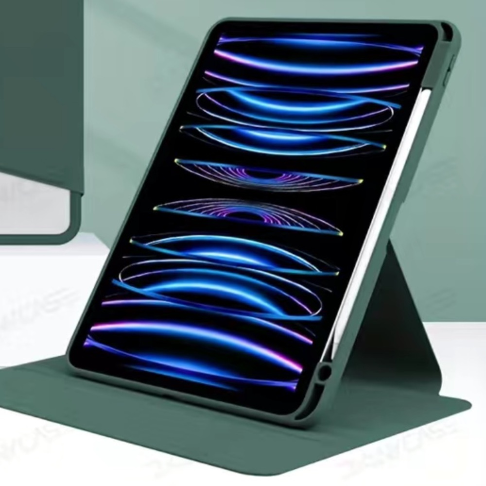 iPad rotating case in FOREST GREEN with pencil holder iPad Pro 12.9
